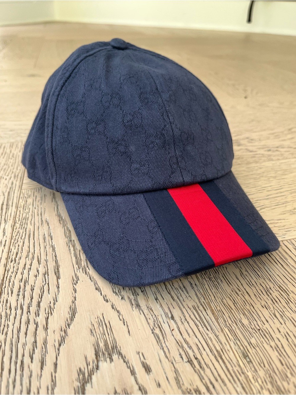 Gucci Navy Baseball Cap with Red Center Stripe